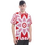 A Red And White Pattern With A Flower On It Men s Polo T-Shirt