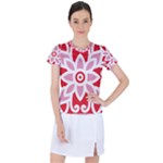 A Red And White Pattern With A Flower On It Women s Sports Top