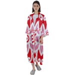 A Red And White Pattern With A Flower On It Maxi Satin Kimono