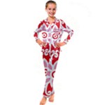 A Red And White Pattern With A Flower On It Kids  Satin Long Sleeve Pajamas Set