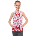 A Red And White Pattern With A Flower On It Kids  Sleeveless Hoodie