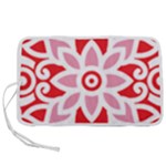 A Red And White Pattern With A Flower On It Pen Storage Case (M)