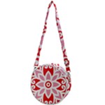 A Red And White Pattern With A Flower On It Crossbody Circle Bag