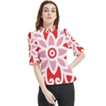 A Red And White Pattern With A Flower On It Frill Neck Blouse