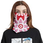 A Red And White Pattern With A Flower On It Face Covering Bandana (Two Sides)