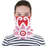 A Red And White Pattern With A Flower On It Face Seamless Bandana (Adult)