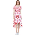 A Red And White Pattern With A Flower On It High Low Boho Dress