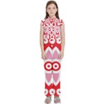 A Red And White Pattern With A Flower On It Kids  Sleeveless Ruffle Edge Band Collar Chiffon One Piece