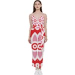 A Red And White Pattern With A Flower On It V-Neck Camisole Jumpsuit