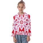 A Red And White Pattern With A Flower On It Kids  Frill Detail T-Shirt