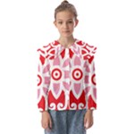 A Red And White Pattern With A Flower On It Kids  Peter Pan Collar Blouse