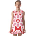 A Red And White Pattern With A Flower On It Kids  Pilgrim Collar Ruffle Hem Dress