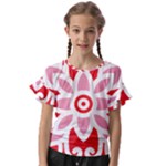 A Red And White Pattern With A Flower On It Kids  Cut Out Flutter Sleeves