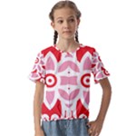 A Red And White Pattern With A Flower On It Kids  Cuff Sleeve Scrunch Bottom T-Shirt