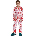 A Red And White Pattern With A Flower On It Kids  Long Sleeve Velvet Pajamas Set