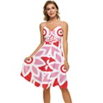 A Red And White Pattern With A Flower On It Sleeveless Tie Front Chiffon Dress