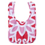 A Red And White Pattern With A Flower On It Baby Bib