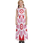 A Red And White Pattern With A Flower On It Kids  Satin Sleeveless Maxi Dress