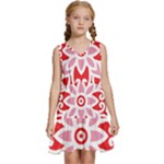 A Red And White Pattern With A Flower On It Kids  Sleeveless Tiered Mini Dress