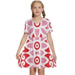 A Red And White Pattern With A Flower On It Kids  Short Sleeve Tiered Mini Dress