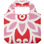 A Red And White Pattern With A Flower On It Foldable Grocery Recycle Bag