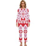 A Red And White Pattern With A Flower On It Womens  Long Sleeve Lightweight Pajamas Set