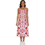 A Red And White Pattern With A Flower On It Sleeveless Shoulder Straps Boho Dress