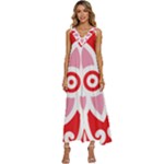 A Red And White Pattern With A Flower On It V-Neck Sleeveless Wide Leg Pants Overalls