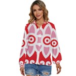 A Red And White Pattern With A Flower On It Women s Long Sleeve Button Up Shirt