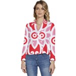 A Red And White Pattern With A Flower On It Women s Long Sleeve Revers Collar Cropped Jacket