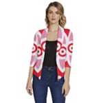 A Red And White Pattern With A Flower On It Women s Draped Front 3/4 Sleeve Shawl Collar Jacket