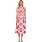 A Red And White Pattern With A Flower On It V-Neck Drawstring Shoulder Sleeveless Maxi Dress