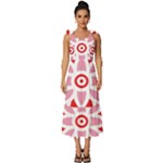 A Red And White Pattern With A Flower On It Tie-Strap Tiered Midi Chiffon Dress