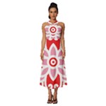 A Red And White Pattern With A Flower On It Sleeveless Cross Front Cocktail Midi Chiffon Dress