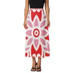 A Red And White Pattern With A Flower On It Classic Midi Chiffon Skirt