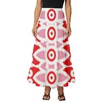 A Red And White Pattern With A Flower On It Tiered Ruffle Maxi Skirt