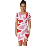 A Red And White Pattern With A Flower On It Fitted Knot Split End Bodycon Dress