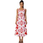 A Red And White Pattern With A Flower On It Square Neckline Tiered Midi Dress