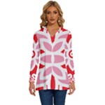 A Red And White Pattern With A Flower On It Long Sleeve Drawstring Hooded Top