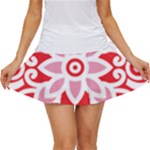 A Red And White Pattern With A Flower On It Women s Skort