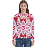 A Red And White Pattern With A Flower On It Women s Cut Out Long Sleeve T-Shirt