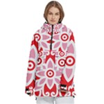 A Red And White Pattern With A Flower On It Women s Pullover Zip Ski and Snowboard Waterproof Breathable Jacket