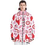 A Red And White Pattern With A Flower On It Men s Multi Pockets Zip Ski and Snowboard Waterproof Breathable Jacket