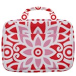 A Red And White Pattern With A Flower On It Travel Toiletry Bag With Hanging Hook