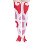 A Red And White Pattern With A Flower On It Thigh High Stockings