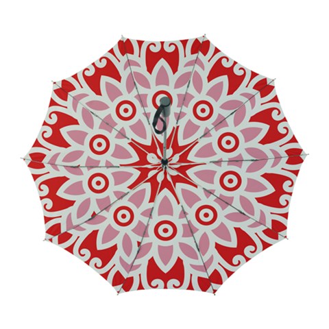 A Red And White Pattern With A Flower On It Automatic Folding Umbrella with Case (Large) from ArtsNow.com