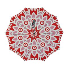 A Red And White Pattern With A Flower On It Automatic Folding Umbrella with Case (Large) from ArtsNow.com