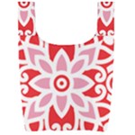 A Red And White Pattern With A Flower On It Foldable Shopping Bag