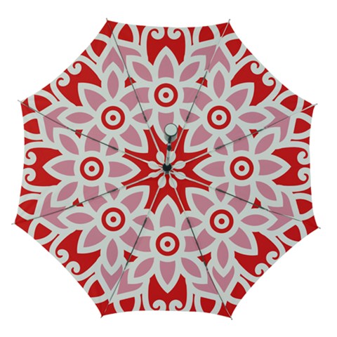 A Red And White Pattern With A Flower On It Automatic Folding Umbrella with Case (Medium) from ArtsNow.com