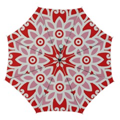 A Red And White Pattern With A Flower On It Automatic Folding Umbrella with Case (Medium) from ArtsNow.com